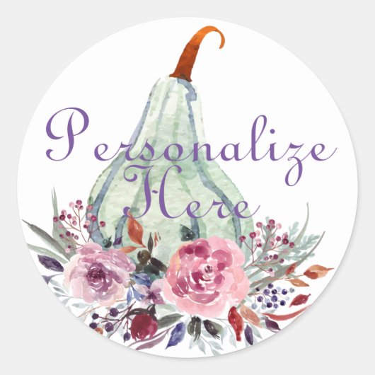 Pompoen pastel herfst floraal blauwgroen roze ronde sticker (Voorkant)