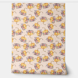 Pompoen pastel perzik goud polka dot florale herfs behang