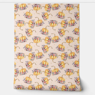 Pompoen pastel perzik goud polka dot florale herfs behang
