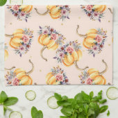 Pompoen pastel perzik goud polka dot florale herfs theedoek (Gevouwen)