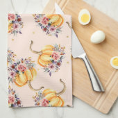 Pompoen pastel perzik goud polka dot florale herfs theedoek (Quarter Fold)