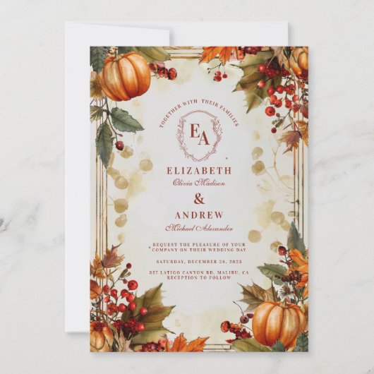 Pompoen Patch Autumn Foliage Wedding Kaart (Voorkant)