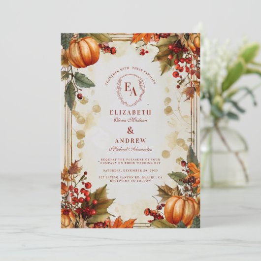 Pompoen Patch Autumn Foliage Wedding Kaart (Staand voorkant)