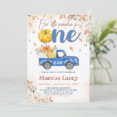 Pompoen Patch Boy 1e Verjaardag Blue Truck Kaart (Staand voorkant)