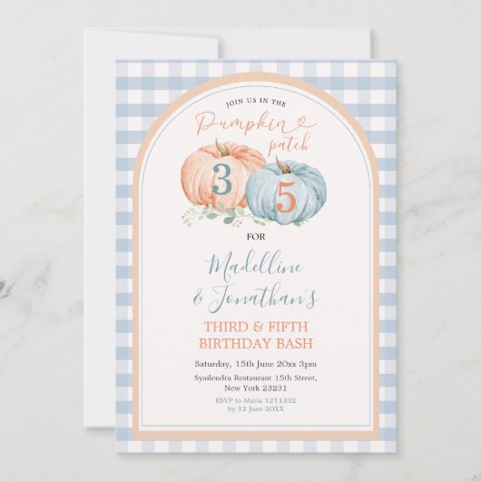 Pompoen Patch Broer & Zus Herfst Verjaardag Kaart (Voorkant)