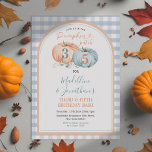 Pompoen Patch Broer & Zus Herfst Verjaardag Kaart<br><div class="desc">Herfst Brother & Sister Pumpkin Patch Verjaardagsuitnodiging Elegant sinaasappel en salie groen Pumpkin Gingham feest herfst uitnodiging</div>