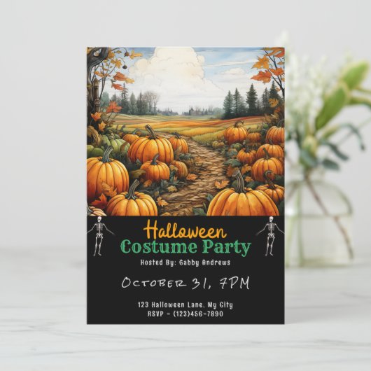 Pompoen Patch en Sinaasappel Bladeren Zwart Hallow Kaart (Staand voorkant)