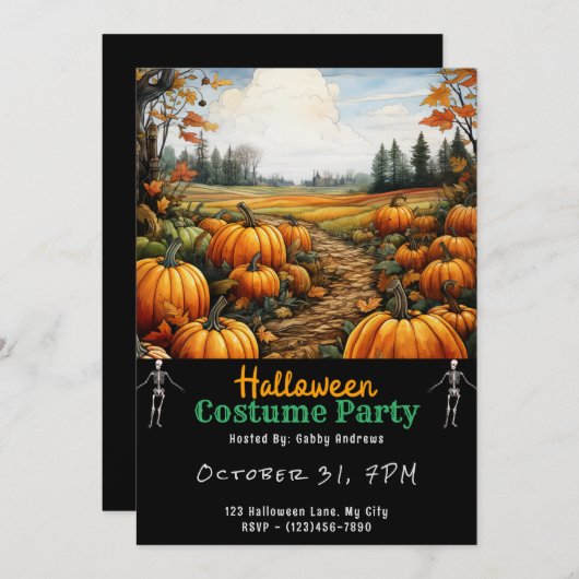 Pompoen Patch en Sinaasappel Bladeren Zwart Hallow Kaart (Voorkant / Achterkant)