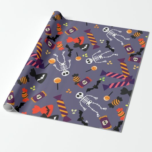 Pompoen Patch en Skelet Halloween Gift Wrap Cadeaupapier (Uitgerold)