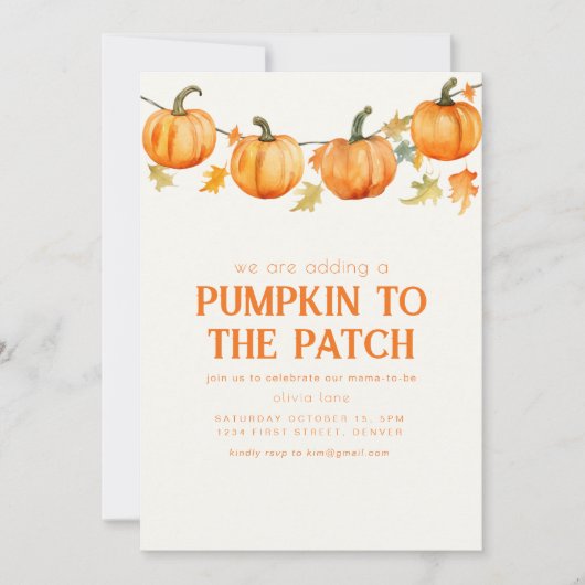 Pompoen Patch Halloween Herfst Baby shower Uitnodi Kaart (Voorkant)