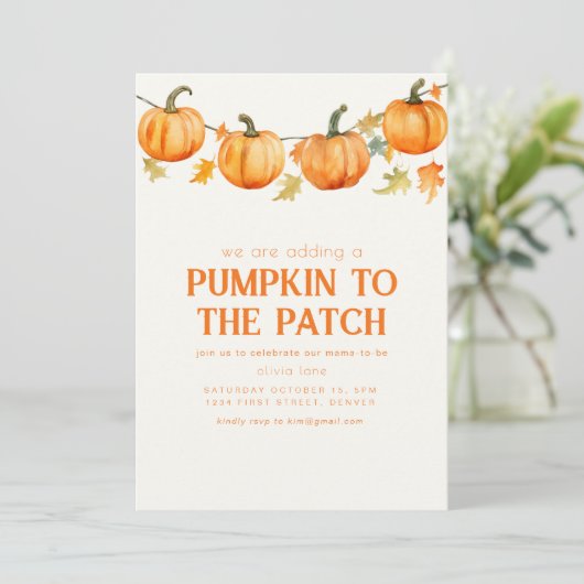 Pompoen Patch Halloween Herfst Baby shower Uitnodi Kaart (Staand voorkant)