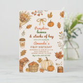 Pompoen Patch Hays Bladeren Herfst Eerste Verjaard Kaart (Staand voorkant)