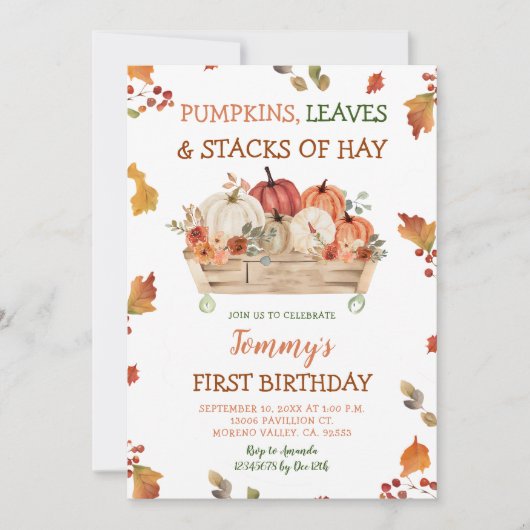 Pompoen Patch Hays verlaat Rustieke Herfst Verjaar Kaart (Voorkant)