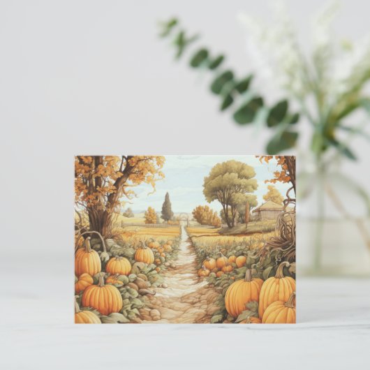 Pompoen Patch Herfst bladeren Bomen Halloween Feestdagenkaart (Staand voorkant)