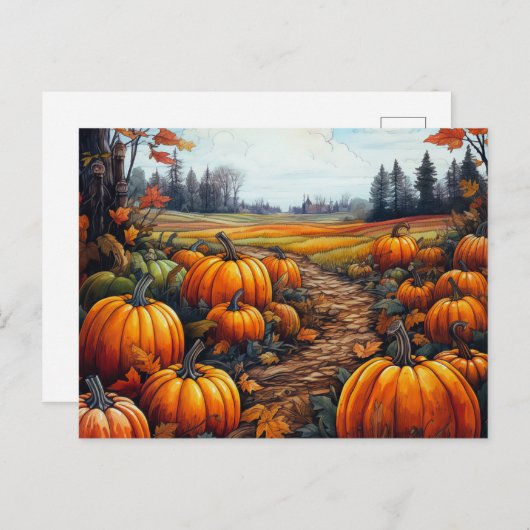 Pompoen Patch Herfst bladeren Bomen Halloween Feestdagenkaart (Voorkant / Achterkant)
