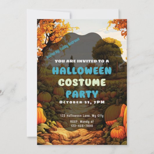 Pompoen Patch Herfst Trees Leaves Autumn Halloween Kaart (Voorkant)