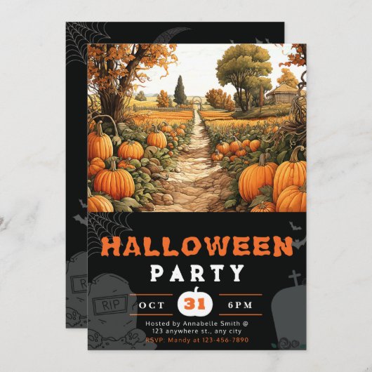 Pompoen Patch Mooie herfst zwart Halloween Kaart (Voorkant / Achterkant)