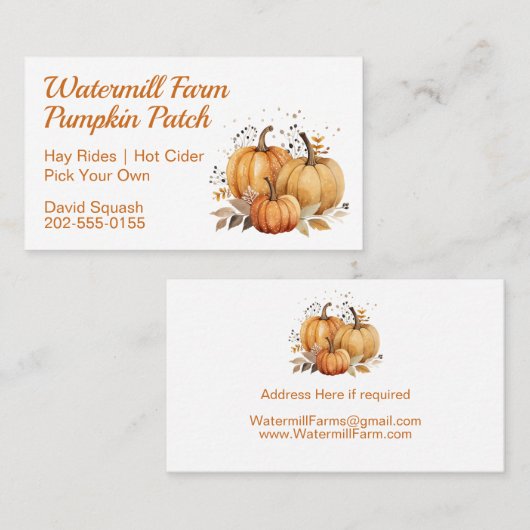 Pompoen Patch Oogst Herfst Thema Visitekaartje (Voorkant / Achterkant)