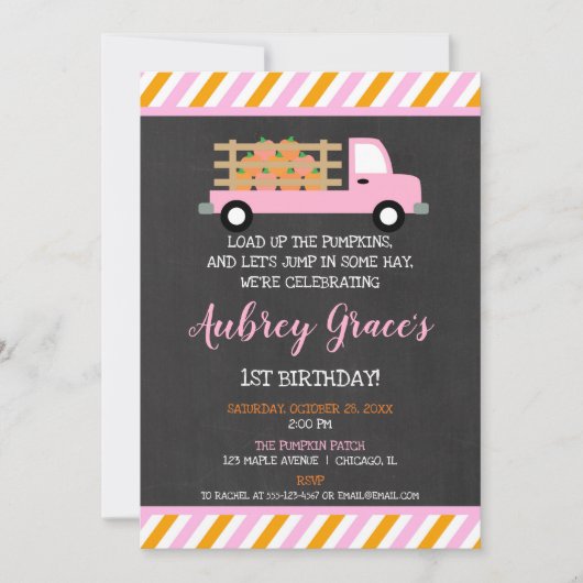 Pompoen patch oranje roze meisje 1e eerste verjaar kaart (Voorkant)