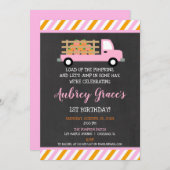 Pompoen patch oranje roze meisje 1e eerste verjaar kaart (Voorkant / Achterkant)