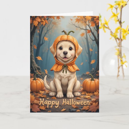 Pompoen Patch Puppy Schattigheid Overload Hallowee Kaart (Gele Bloem)