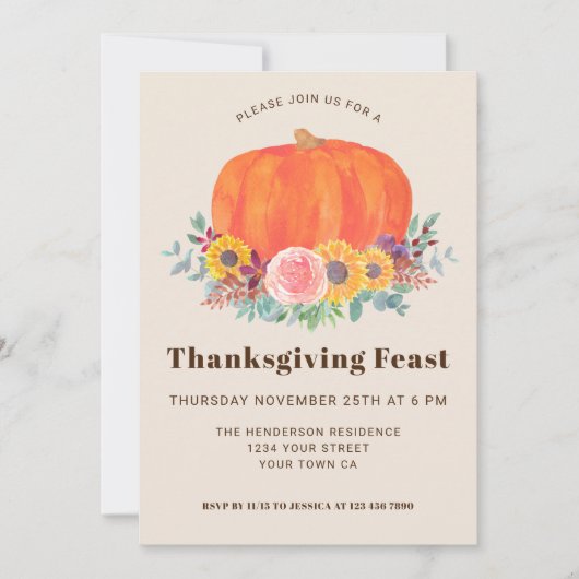 Pompoen Patch Thanksgiving-diner Kaart (Voorkant)