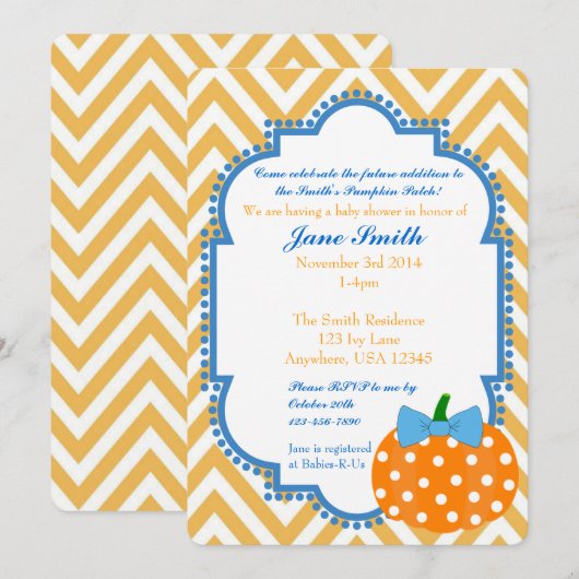 Pompoen Patch Theme Boy Baby shower Uitnodiging (Voorkant / Achterkant)