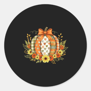 Pompoen Patchwork Bloem Thanksgiving Herfst Ronde Sticker