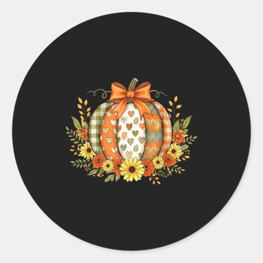 Pompoen Patchwork Bloem Thanksgiving Herfst Ronde Sticker (Voorkant)