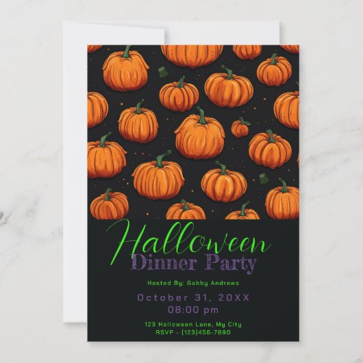 Pompoen Patroon Zwart Halloween Diner Party Kaart (Voorkant)