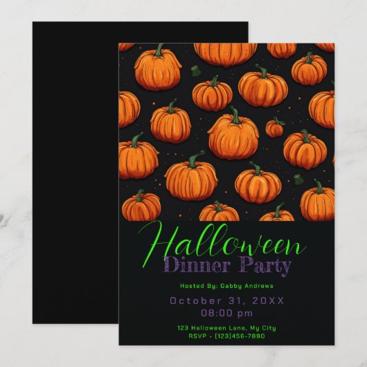 Pompoen Patroon Zwart Halloween Diner Party Kaart (Voorkant / Achterkant)