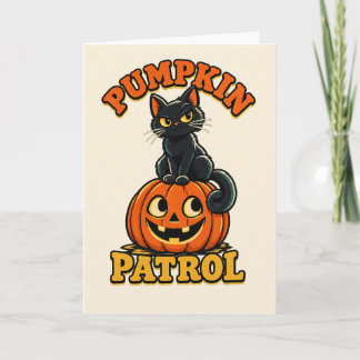 Pompoen Patrouille – Knuffelige Zwarte Kat Hallowe Kaart