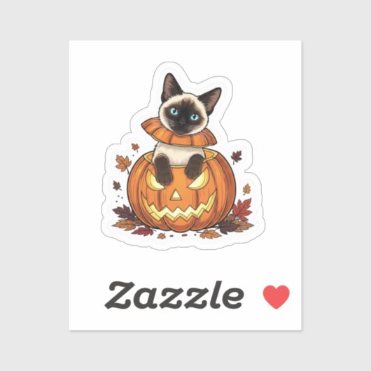 Pompoen Peek Siamese – Schattigee Halloween Siames Sticker (Vel)