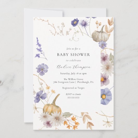 Pompoen Periwinkle Flower Baby shower Kaart (Voorkant)