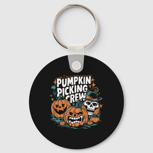Pompoen Picking Crew Grappige Pompoen Patch Hallow Sleutelhanger (Voorkant)