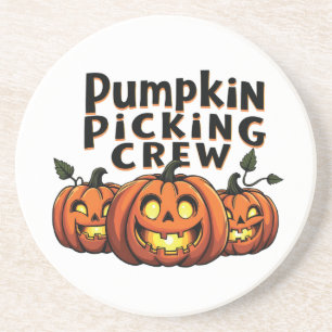 Pompoen Picking Crew Spooky Halloween Matching Zandsteen Onderzetter