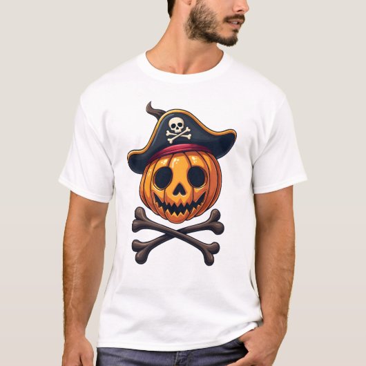 Pompoen Piraat � Halloween Schedel Shirt (Voorkant)