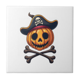 Pompoen Piraat � Halloween Schedel Shirt Tegeltje