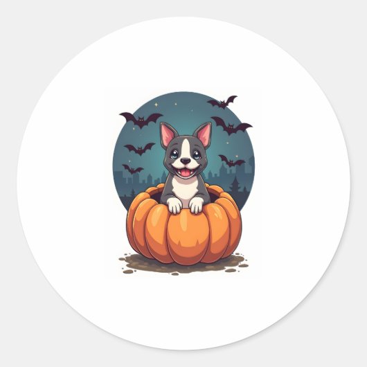 Pompoen Pitbull Smile Ronde Sticker (Voorkant)