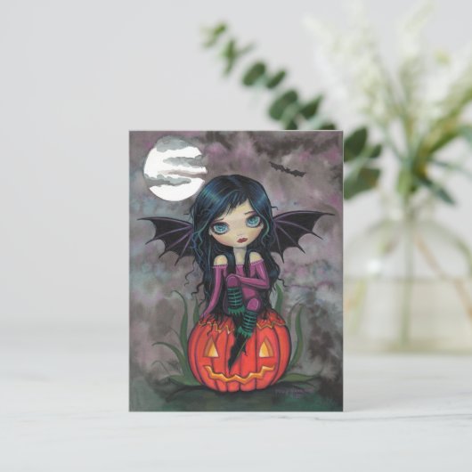 Pompoen PIxie Halloween Briefkaart (Staand voorkant)