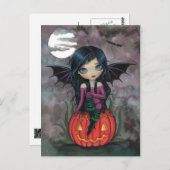 Pompoen PIxie Halloween Briefkaart (Voorkant / Achterkant)