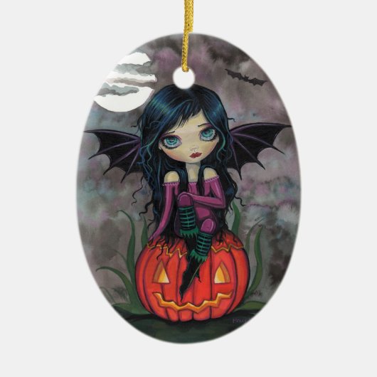 Pompoen Pixie Schattigee Vampier Halloween Ornamen Keramisch Ornament (Voorkant)