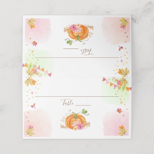 Pompoen Place Card Herfst Herfst Douche Verjaardag Plaatskaartje (Buitenkant ongevouwen)