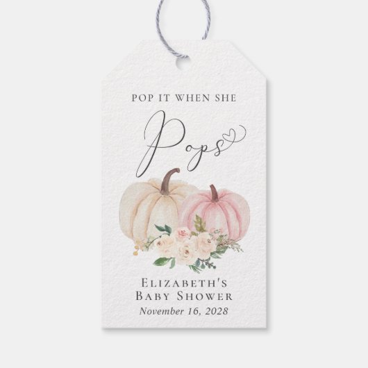 Pompoen Pop het als ze Poppen Baby Girl Shower Cadeaulabel (Achterkant)