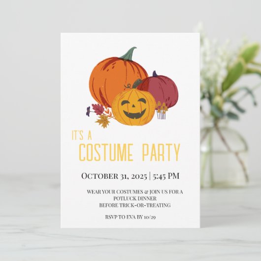 Pompoen praat over uitnodiging (Staand voorkant)