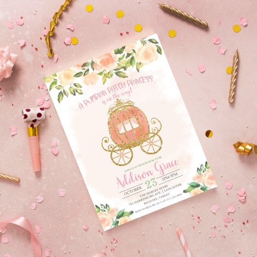 Pompoen Prinses Glitter Baby Shower Uitnodiging