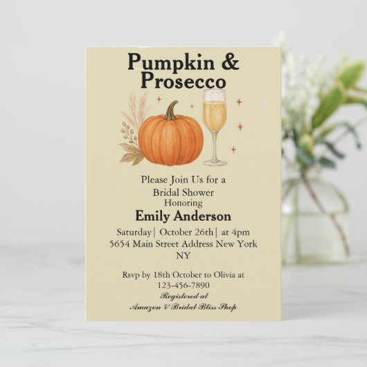 Pompoen & Prosecco Herfst Halloween Vrijgezellenfe Kaart (Staand voorkant)