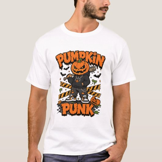 Pompoen Punk Halloween Straatmonster T-shirt (Voorkant)