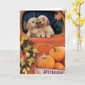 Pompoen Puppies - Vrachtwagen - Thanksgiving Kaart (Gele Bloem)