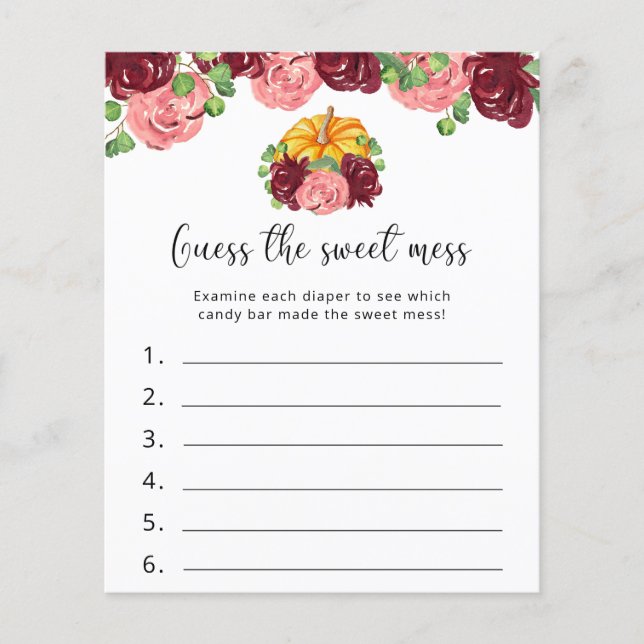 Pompoen - Raad de zoete puinhoop - Baby shower spe (Voorkant)